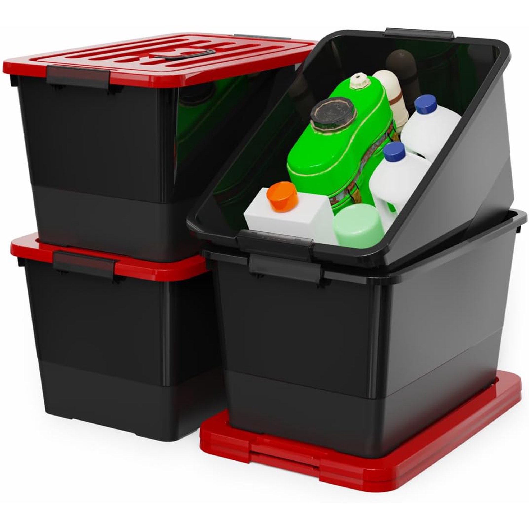 WYT 53 Quart Stackable Storage Bins Black and Red