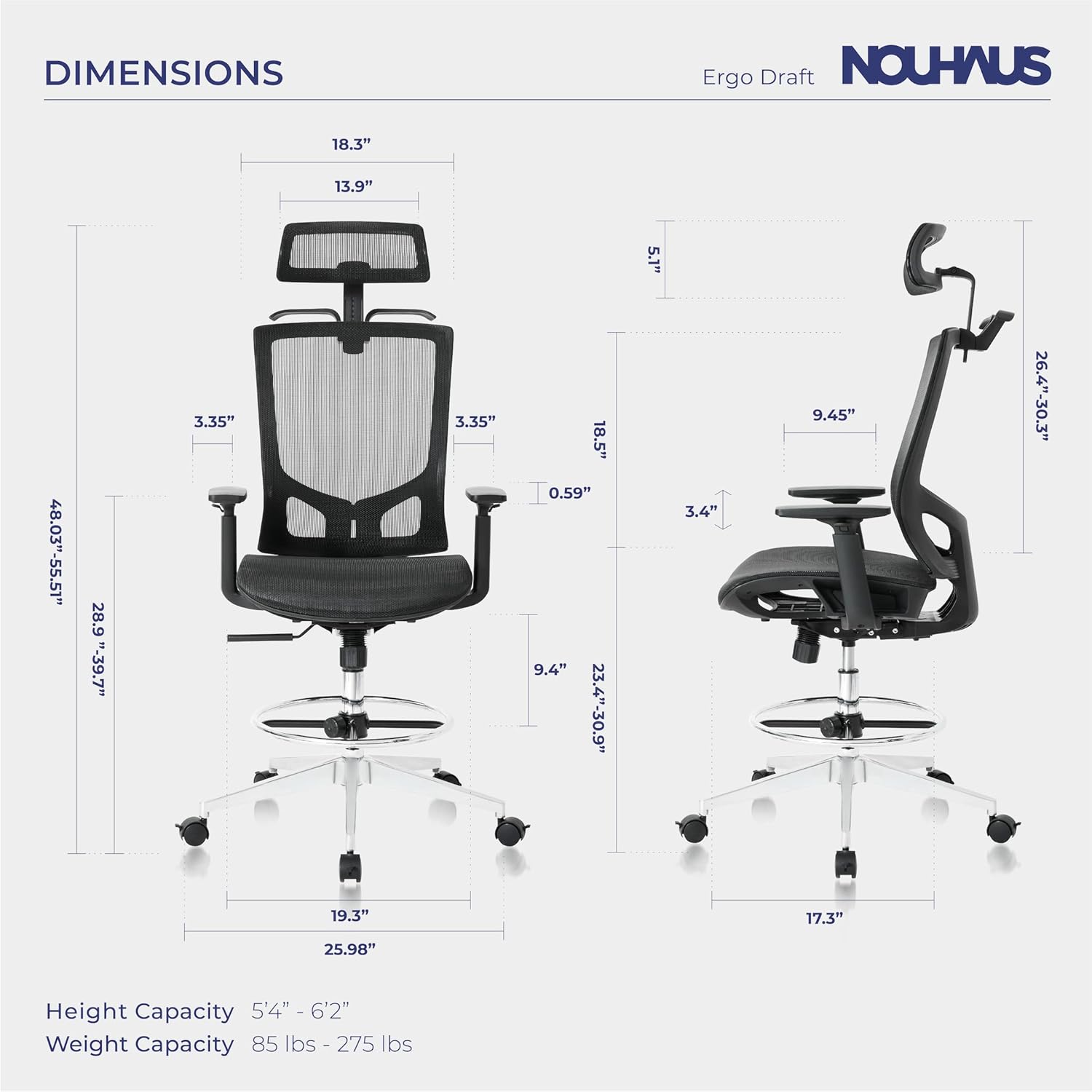 Nouhaus ErgoDraft Ergonomic Drafting Office Chair