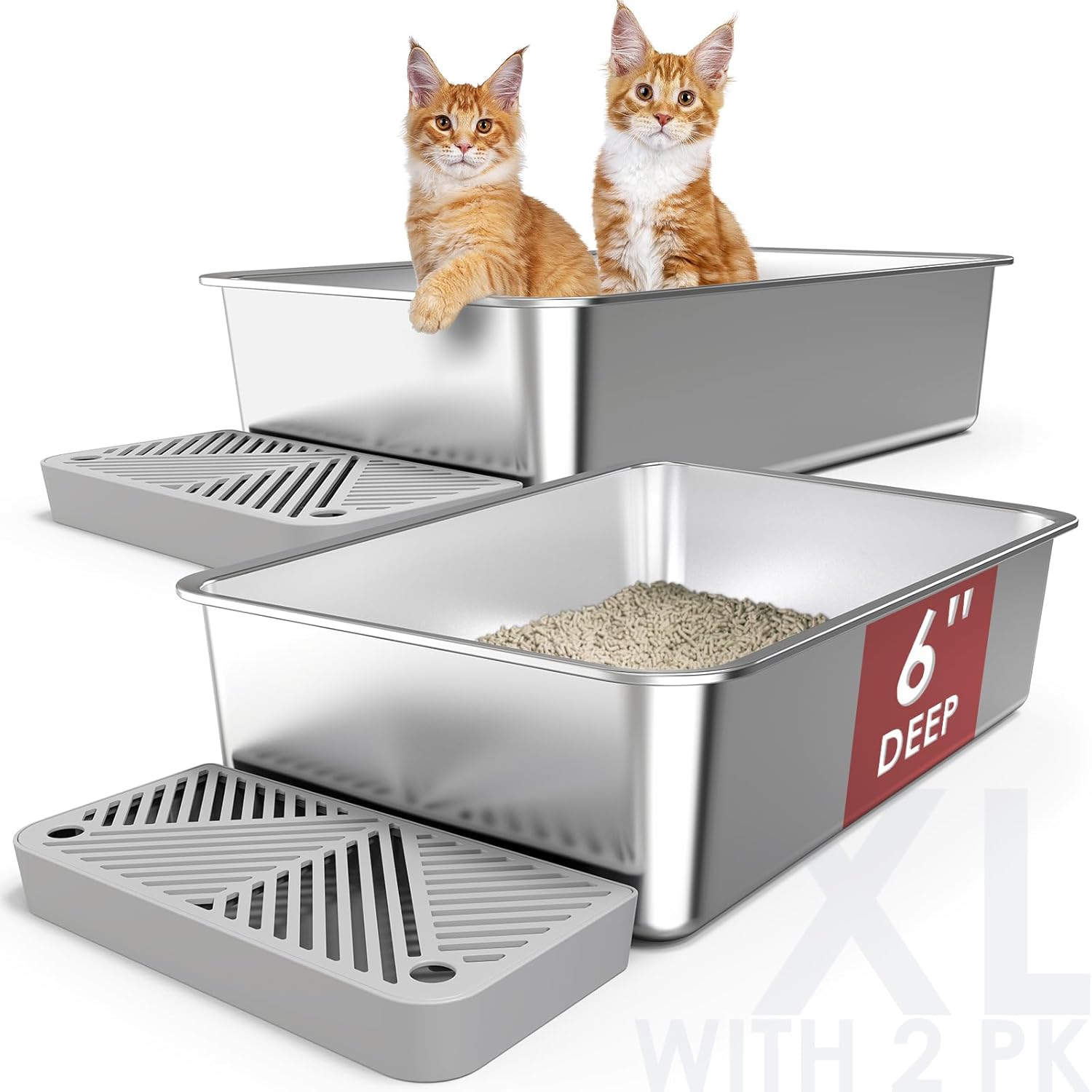 Deep & Extra Large Stainless Steel Cat Litter Boxes