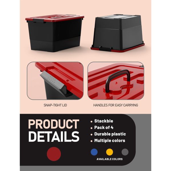 WYT 53 Quart Stackable Storage Bins Black and Red