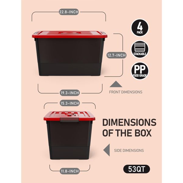 WYT 53 Quart Stackable Storage Bins Black and Red